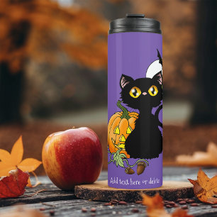 Griezelig Paarse Schattige Zwarte Kat Halloween Po Thermosbeker