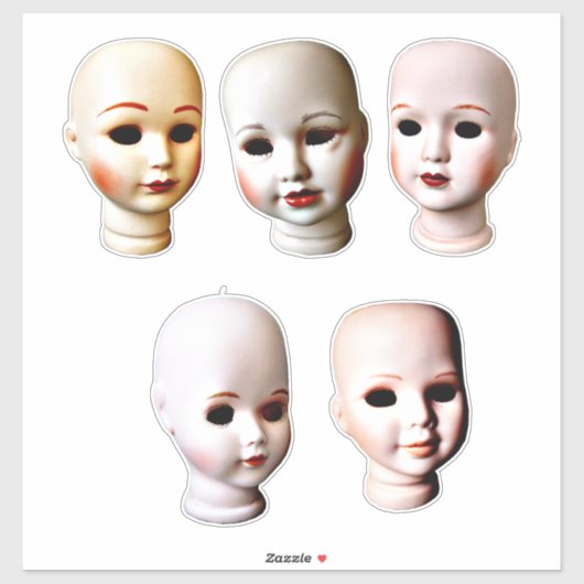 griezelig poppenhoofd oud speelgoed sticker (Vel)