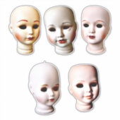 griezelig poppenhoofd oud speelgoed sticker (Voorkant)