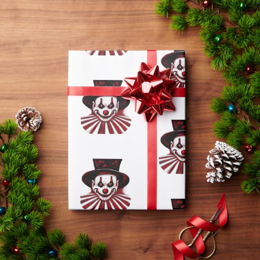Griezelig Rood en Zwart Retro  Circus Clown Cadeaupapier (Feestdagen Geschenken)