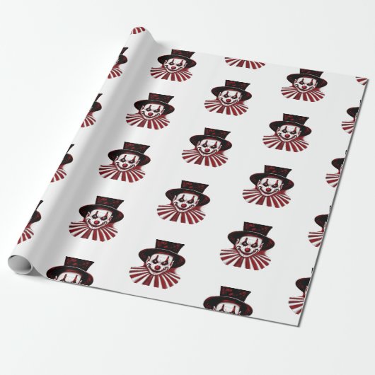 Griezelig Rood en Zwart Retro  Circus Clown Cadeaupapier (Uitgerold)