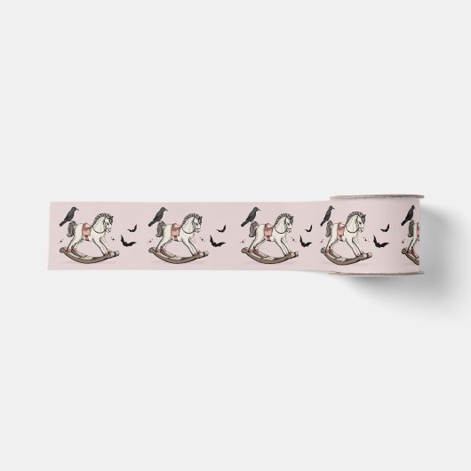 Griezelig Roze Schommelpaard Grosgrain Lint (Voorkant)