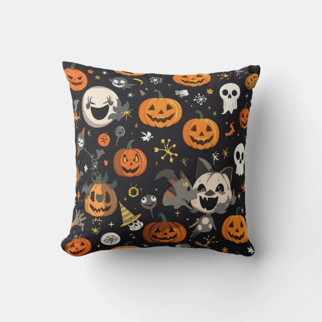 Griezelig & Schattig Jack-O'-Lantern Patroon Premi Kussen (Voorkant)