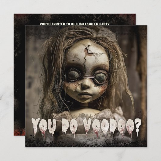 griezelig schattig voodoo pop volwassen halloween kaart (Voorkant / Achterkant)