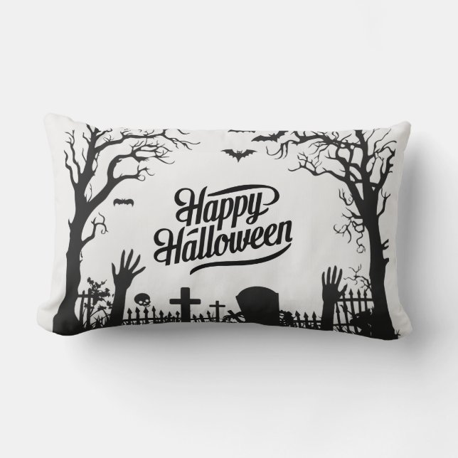 Griezelig Schattig Zwart en Wit Halloween  Kussen (Voorkant)