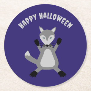 Griezelig Schattige Halloween Wolf Custom Ronde Kartonnen Onderzetter