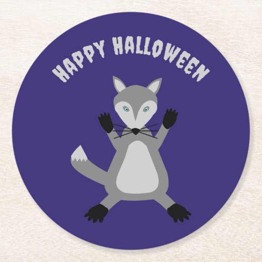 Griezelig Schattige Halloween Wolf Custom Ronde Kartonnen Onderzetter (Voorkant)