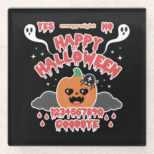 Griezelig Schattige Kawaii Halloween Ghost Board Glazen Onderzetter (Voorkant)