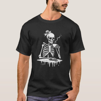 Griezelig Schattige skelet Drink Coffee Funny Goth T-shirt