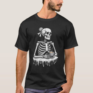 Griezelig Schattige skelet Drink Coffee Funny Goth T-shirt
