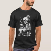 Griezelig Schattige skelet Drink Coffee Funny Goth T-shirt (Voorkant)