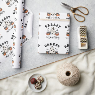 Griezelig Schattige Vibes Coquette Geest & Pompoen Cadeaupapier