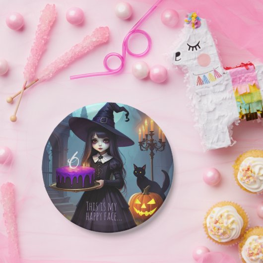 Griezelig Schattigee, Paarse heksenverjaardag, got Papieren Bordje (Feest)