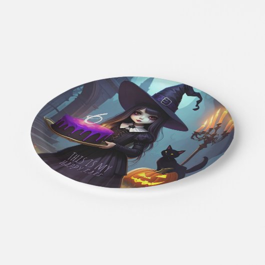 Griezelig Schattigee, Paarse heksenverjaardag, got Papieren Bordje (Gekanteld)