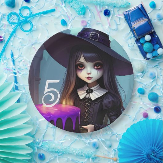 Griezelig Schattigee, Paarse heksenverjaardag, got Papieren Bordje (Feest)