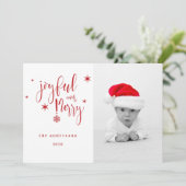 griezelig script blij met kerstfoto kaart (Staand voorkant)