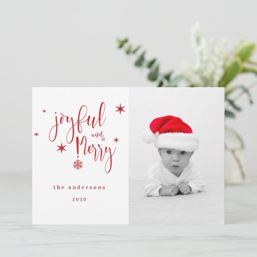 griezelig script blij met kerstfoto kaart (Staand voorkant)