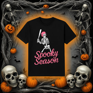 Griezelig Seizoen Baseball Skelet Roze Hoed T-shirt