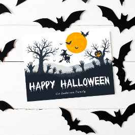 Griezelig Seizoen Gelukkig Halloween Heks Vleermui Briefkaart