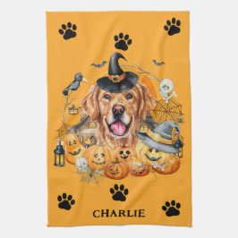 Griezelig Seizoen Golden Retriever Halloween Maatw Theedoek