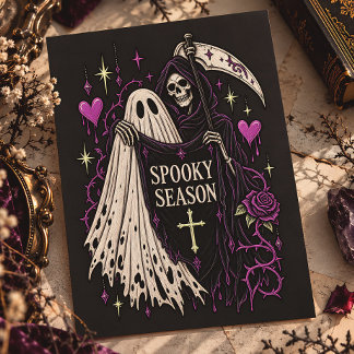 Griezelig Seizoen Grim Reaper Geest Gothisch Briefkaart