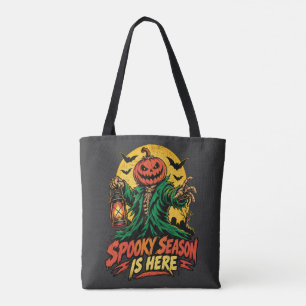 Griezelig Seizoen Is Hier Pompoen Hoofd Vogelversc Tote Bag