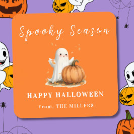Griezelig Seizoen Oranje Schattig Spookje Vierkante Sticker