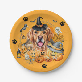 Griezelig Seizoen Pompoen Goud Retriever Halloween Papieren Bordje