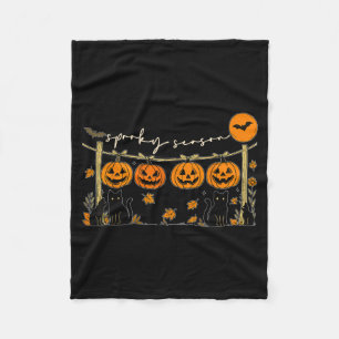 Griezelig Seizoen Retro Halloween Zwarte Kat Pompo Fleece Deken