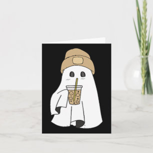 Griezelig Seizoen Schattig Retro Geest Ijs Koffie  Kaart