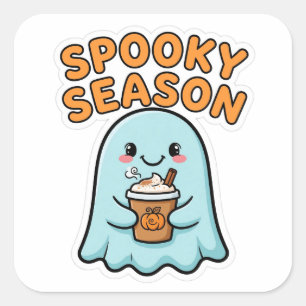 Griezelig Seizoen Schattig Spook Pompoen Latte Sti Vierkante Sticker