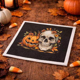 Griezelig Seizoen Schedel en Pompoen Halloween Fee Servet