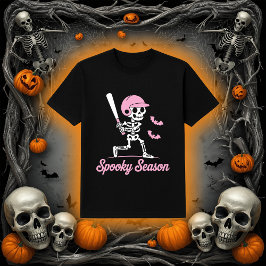 Griezelig Seizoen | Skelet Speler Roze Vleermuizen T-shirt