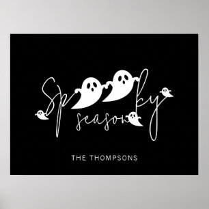 Griezelig Seizoen Zwart En Wit spoken Halloween Poster