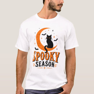 Griezelig Seizoen Zwarte Kat Halloween T-Shirt