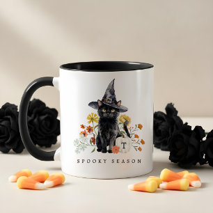 Griezelig Seizoen Zwarte Kat Herfst Cozy Bloemige Mok