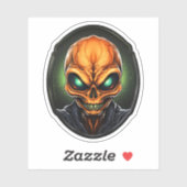 Griezelig Sinaasappel Alien Gezicht Cartoon Alien  Sticker (Vel)