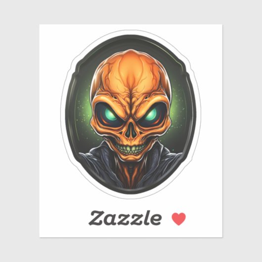 Griezelig Sinaasappel Alien Gezicht Cartoon Alien  Sticker (Vel)