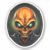 Griezelig Sinaasappel Alien Gezicht Cartoon Alien Sticker (Voorkant)