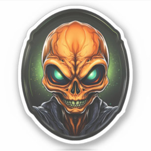 Griezelig Sinaasappel Alien Gezicht Cartoon Alien  Sticker