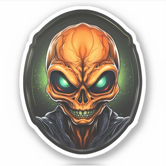 Griezelig Sinaasappel Alien Gezicht Cartoon Alien  Sticker (Voorkant)