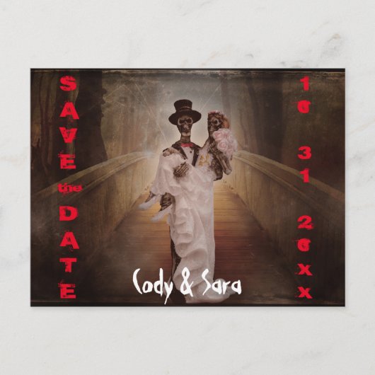 Griezelig skelet bruid & bruidegom de datum opslaa aankondigingskaart (Voorkant)