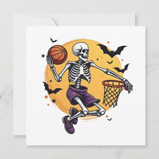 Griezelig skelet dat basketbal dumpt Kerkhof Hallo Kaart (Voorkant)