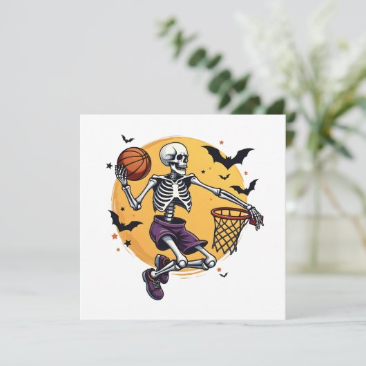Griezelig Skelet Dunking Basketbal Kerkhof Hallo Kaart (Staand voorkant)