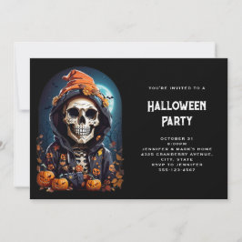 Griezelig skelet en herfstpompoenen Halloween Kaart