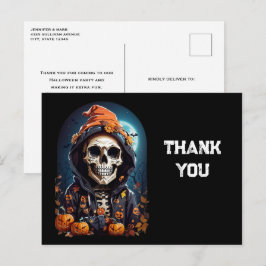 Griezelig skelet en pompoenen Halloween bedankt Briefkaart