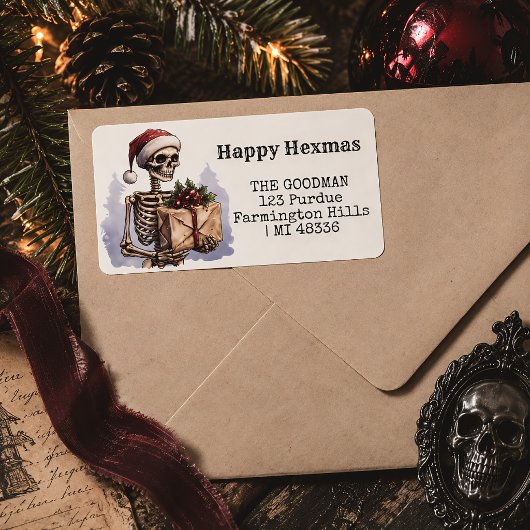 Griezelig Skelet Gotische Kerst Etiket