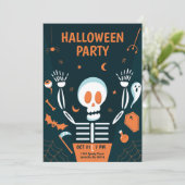 Griezelig Skelet Halloween Feest Kaart (Staand voorkant)