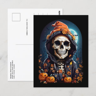 Griezelig Skelet & Herfst Pompoenen Halloween Briefkaart