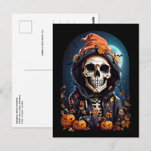 Griezelig Skelet & Herfst Pompoenen Halloween Briefkaart
